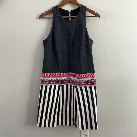 J. Crew Striped Chambray Sleeveless Dress Tapestry C1054 Drop Waist Textured 6 - Picture 2 of 11